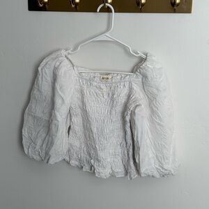 Anthropologie Maeve White Smocked Puff-Sleeve Women's Top